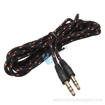 Round Car Stereo Auxiliary Cable 3.5mm Braided Fabric AUX Cable